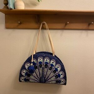 Genuine Kate Spade New York RARE Straw Peacock Full Plume Bag.